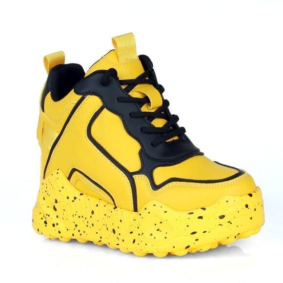 Anthony Wang Goth Combat Yellow Hidden Wedge Platform Women's Sneakers - Picture 1 of 3